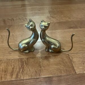Pair of MCM brass cats